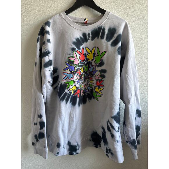 Playboy x Color Bars Spiral Tie-Dye Crewneck Sweatshirt Y2K Size L Unisex - Picture 1 of 6
